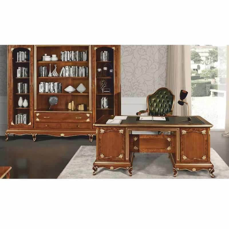 Casa Padrino Luxus Barock Schreibtisch Braun / Gold / Grün 180 cm - Made in Italy