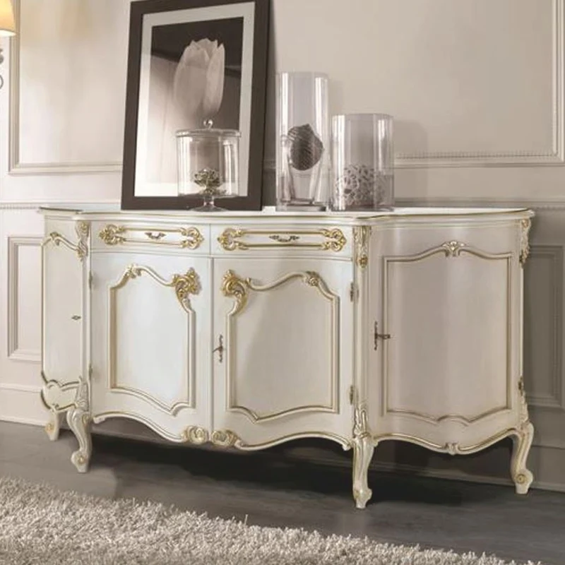 Casa Padrino Luxus Barock Sideboard Weiß / Gold 185 cm - Barock Möbel - Made in Italy