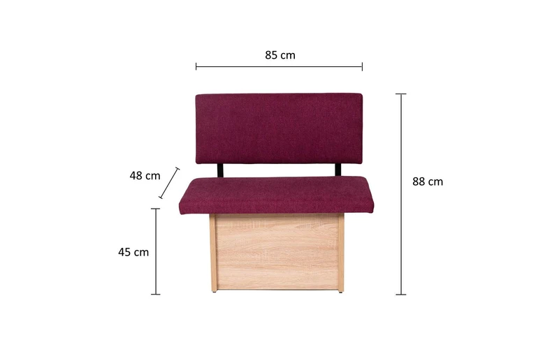 Sitzbank 'Das Raumwunder', 85cm mit Lehne, Stoff Bordeaux