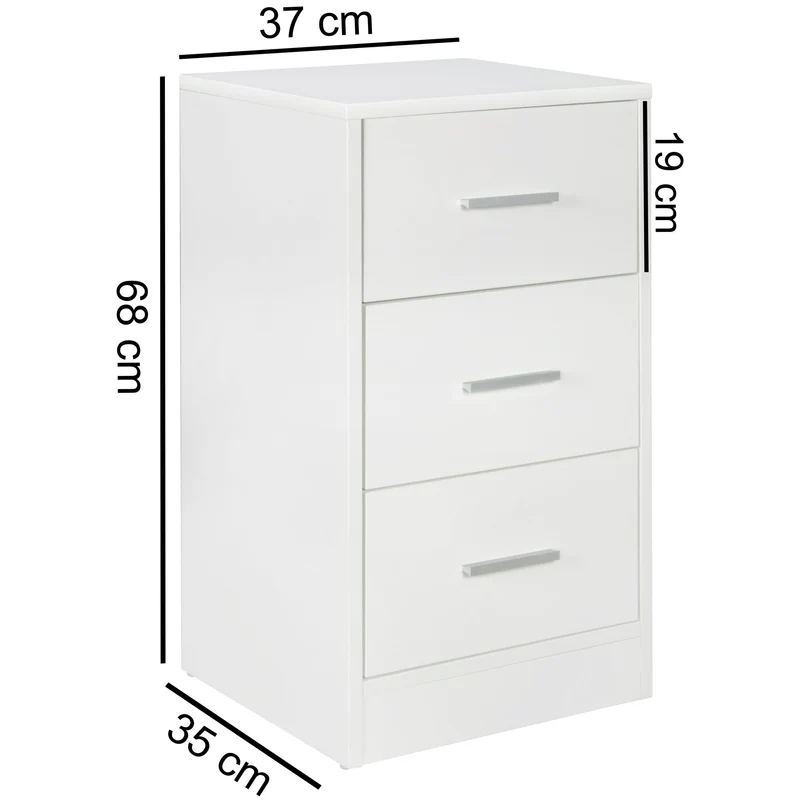 Nachtkonsole FOGGIA Holz 3 Schubladen Weiß Modern 37,5x68x35cm