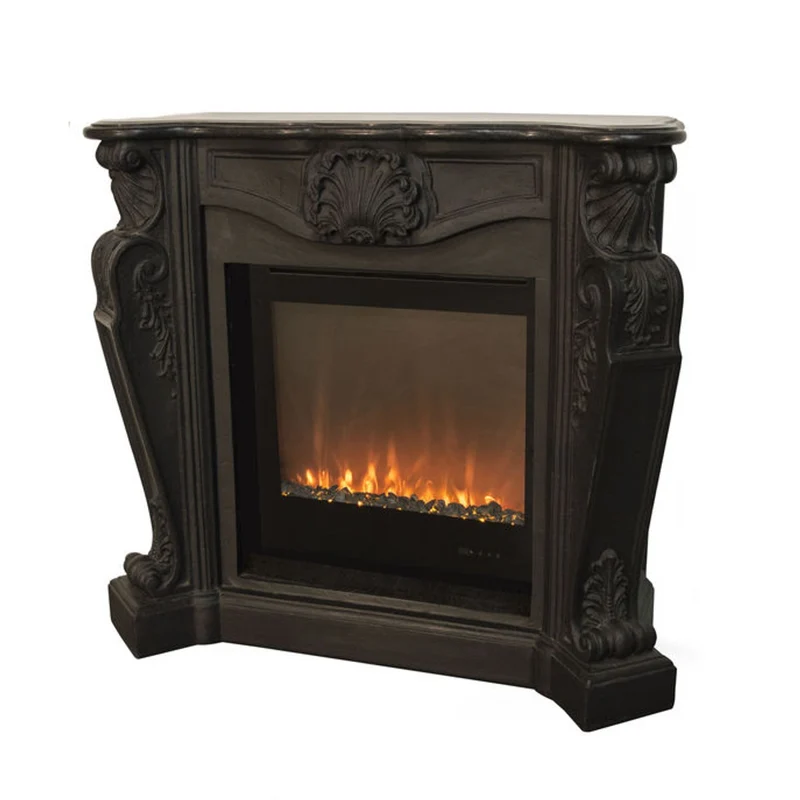 Casa Padrino Luxus Jugendstil Kamin mit LED Kamineinsatz Schwarz 118 x 43 x H. 111 cm - Luxus Barock Elektrokamin