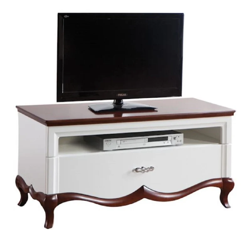 Casa Padrino Luxus Art Deco Sideboard mit Schublade Weiß / Dunkelbraun 114 x 46,5 x H. 55,7 cm - Fernsehschrank - Wohnzimmermöbel