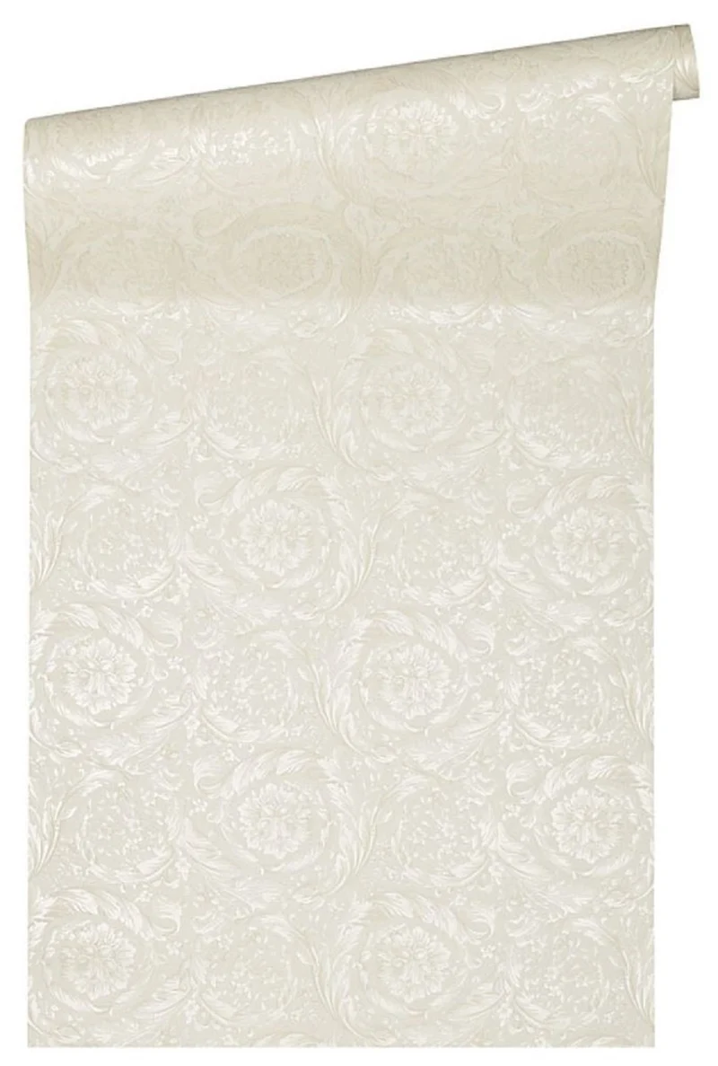 Versace Designer Barock Satintapete Barocco Flowers 935834 Weiß - Design Tapete - Deko Accessoires