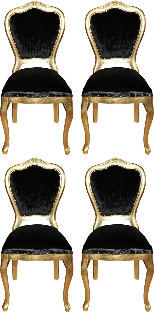 Casa Padrino Luxus Barock Esszimmer Set Schwarz / Gold 45 x 46 x H. 99 cm - 4 handgefertigte Esszimmerstühle - Barock Esszimmermöbel