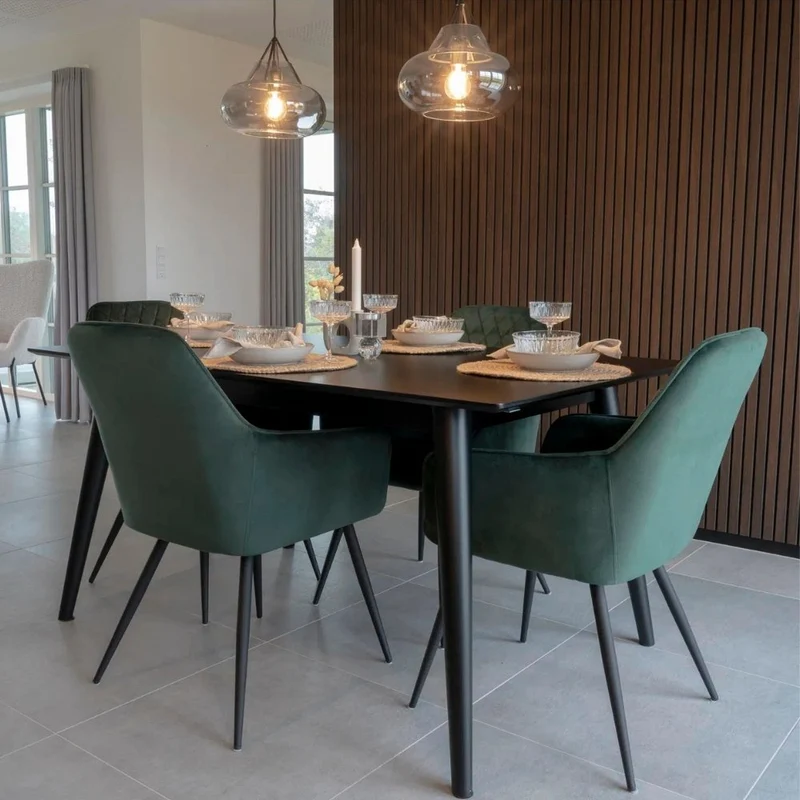 2er Set - Eleganter Stuhl BORA grün Samt Esszimmerstuhl