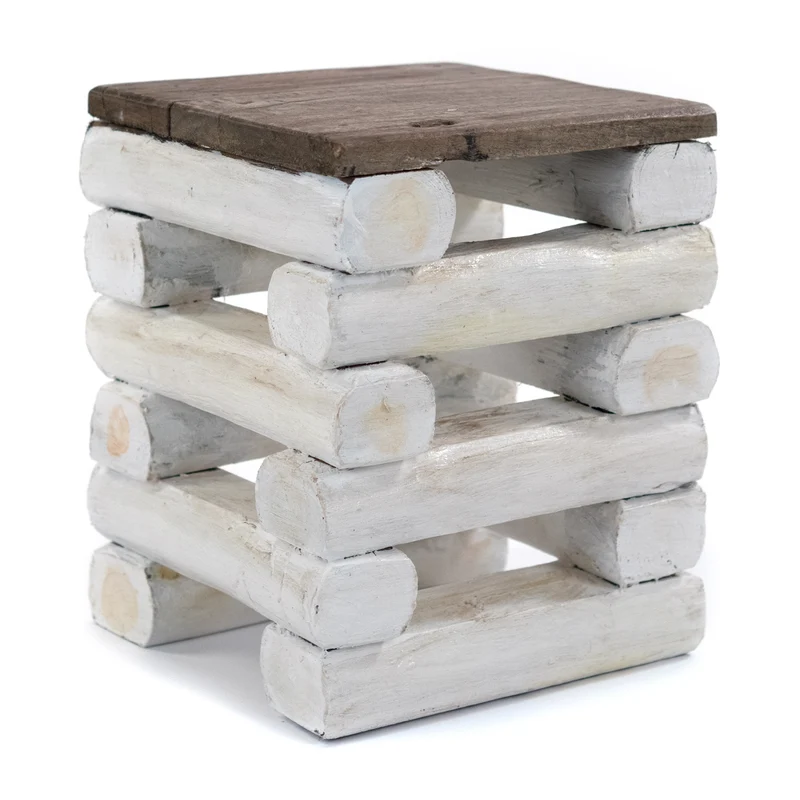 HOCKER "BLOCK 38" | 30x30x39cm (BxTxH), Altholz Teak | Sitzhocker | Farbe: 06 weiß-landhaus