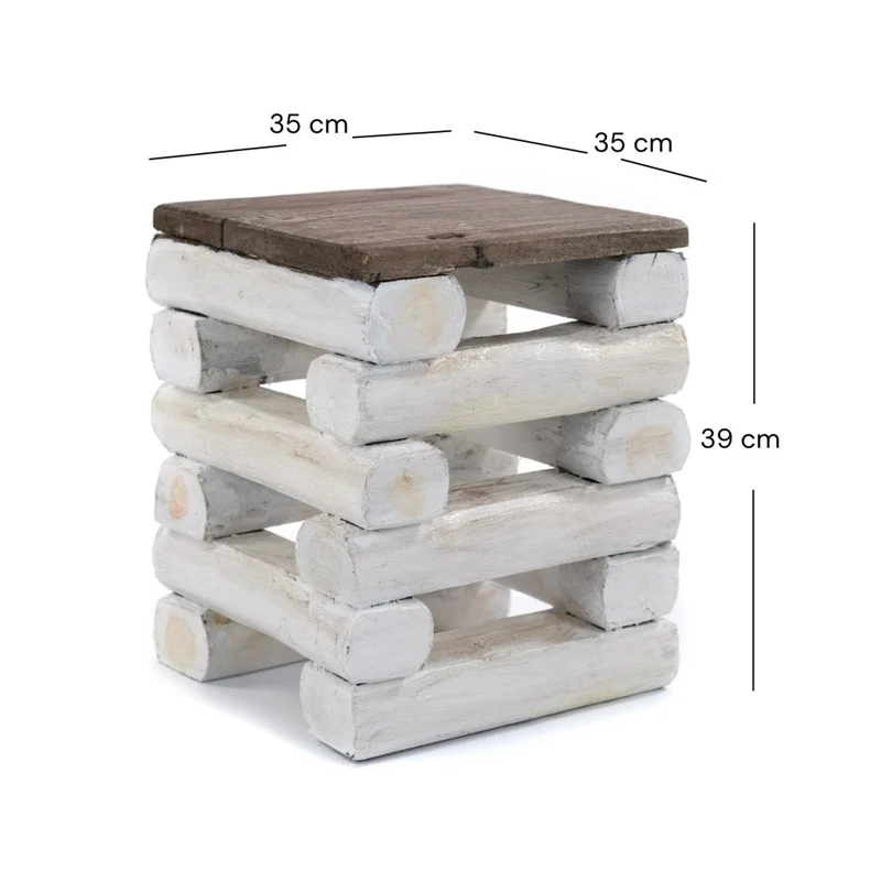 HOCKER "BLOCK 38" | 30x30x39cm (BxTxH), Altholz Teak | Sitzhocker | Farbe: 06 weiß-landhaus