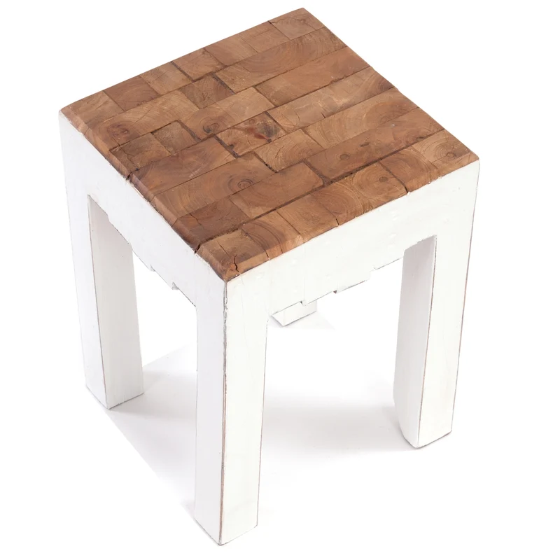 HOCKER "NATURA" | Altholz, 40x30x30 cm (HxBxT) | Holzhocker | Farbe: 06 weiß-landhaus