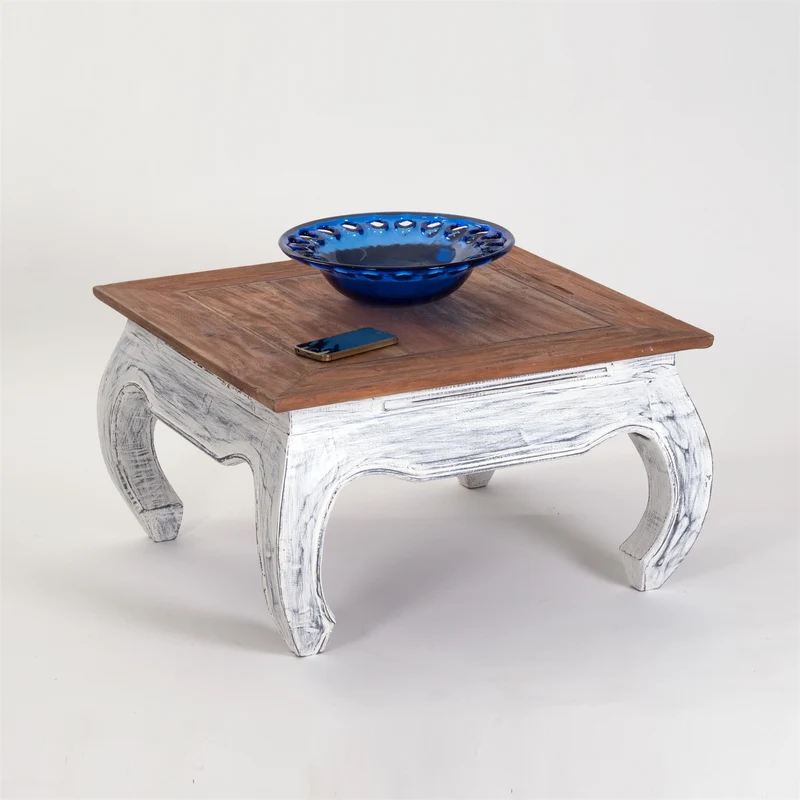 OPIUMTISCH "EAST 60" | 60x60x35cm, Mahagoni | Beistelltisch | Farbe: 05 weiß-natur