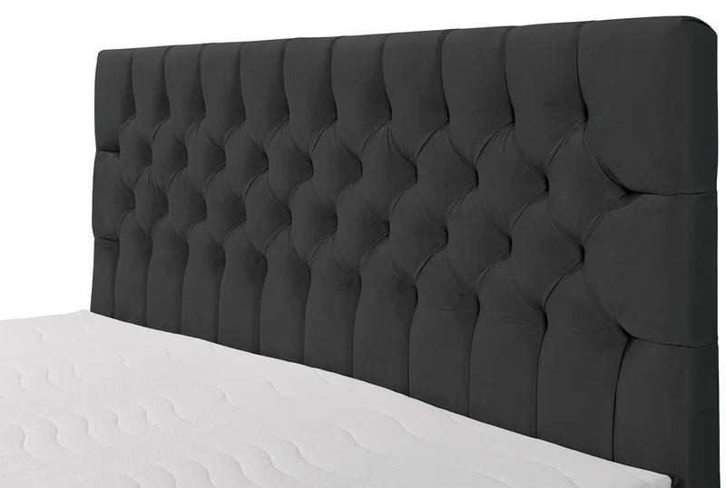 Kontinentales Bett 180x200 cm Daissy mit Stauraum und Topper, dunkelgrauer Samt