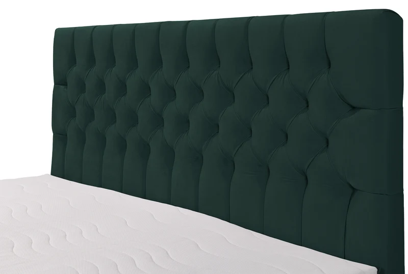 Kontinentales Bett 180x200 cm Daissy mit Stauraum und Topper, Flaschengrün Samt