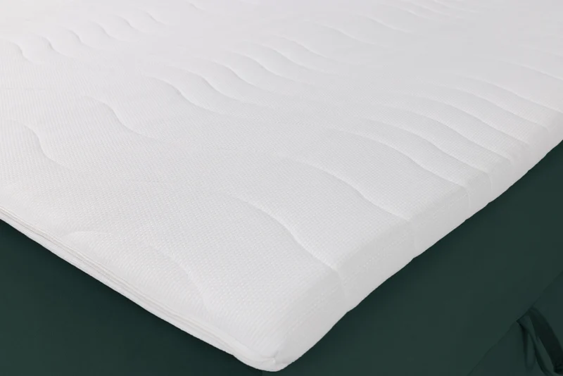 Kontinentales Bett 180x200 cm Daissy mit Stauraum und Topper, Flaschengrün Samt