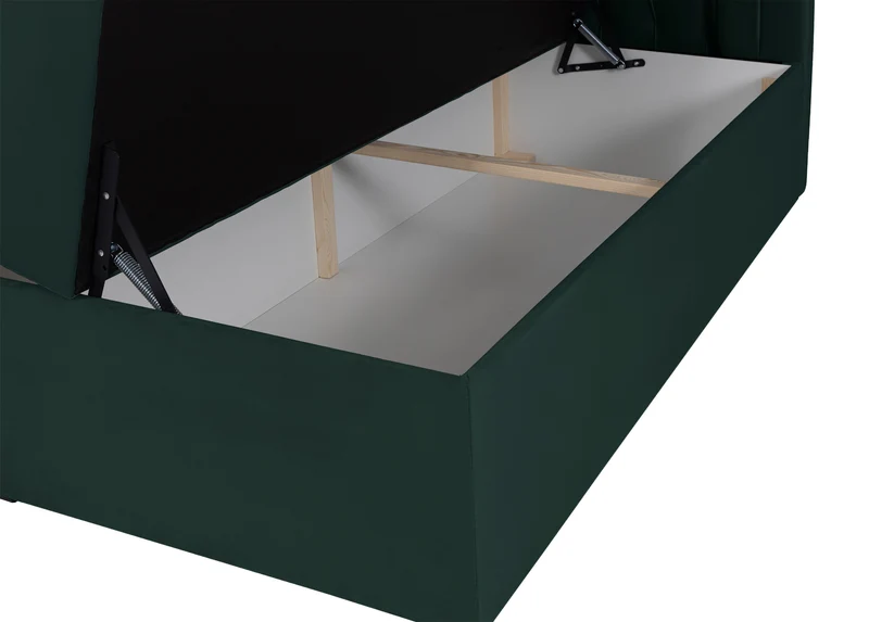 Kontinentales Bett 180x200 cm Daissy mit Stauraum und Topper, Flaschengrün Samt
