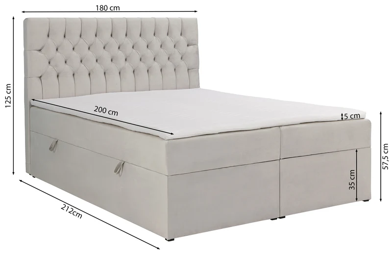Kontinentales Bett 180x200 cm Daissy mit Stauraum und Topper, Flaschengrün Samt