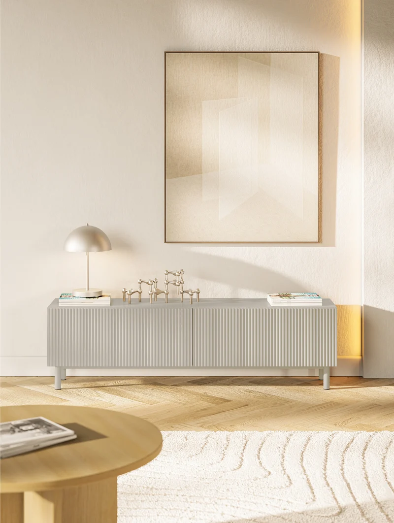 TV-Schrank Veldio New mit gefräster Front 140 cm grau-beige