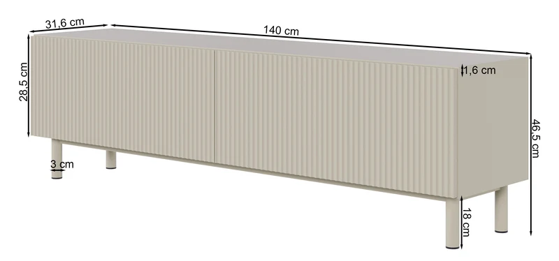 TV-Schrank Veldio New mit gefräster Front 140 cm grau-beige