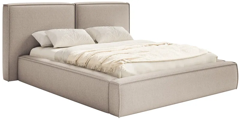 Polsterbett 200x200 cm Tilves mit Stauraum, Metallrahmen, beige Chenille