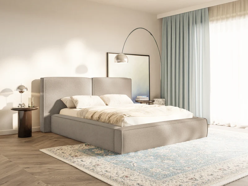 Polsterbett 200x200 cm Tilves mit Stauraum, Metallrahmen, beige Chenille