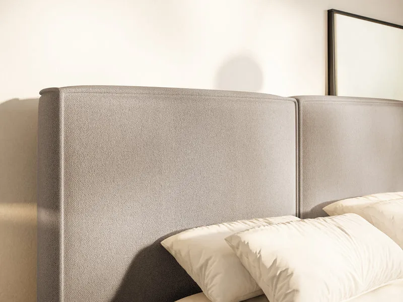 Polsterbett 200x200 cm Tilves mit Stauraum, Metallrahmen, beige Chenille