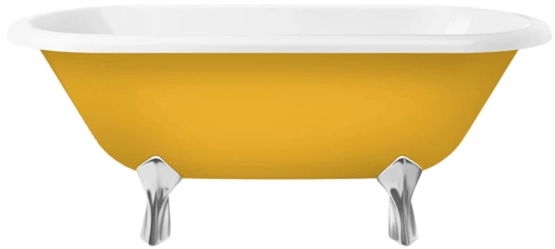 Casa Padrino Jugendstil Badewanne Gelb / Weiß / Silber 170 cm - Freistehende Retro Stil Badewanne