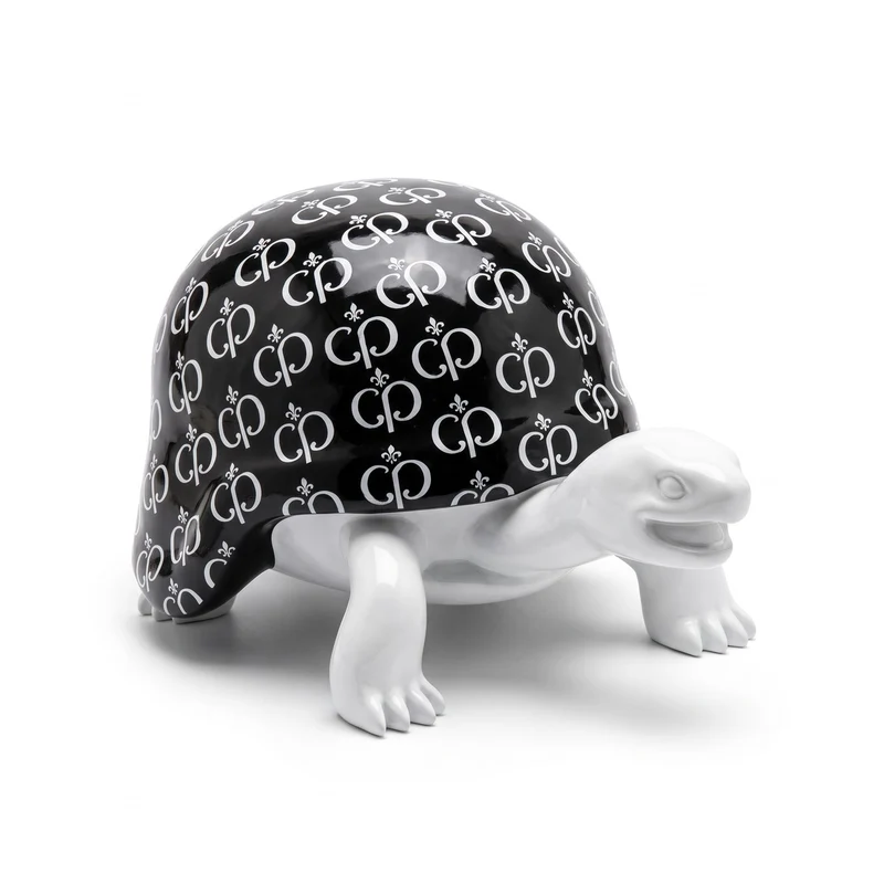 Casa Padrino Luxus Deko Figur Schildkröte Schwarz / Weiß 40 cm - Deko Accessoires