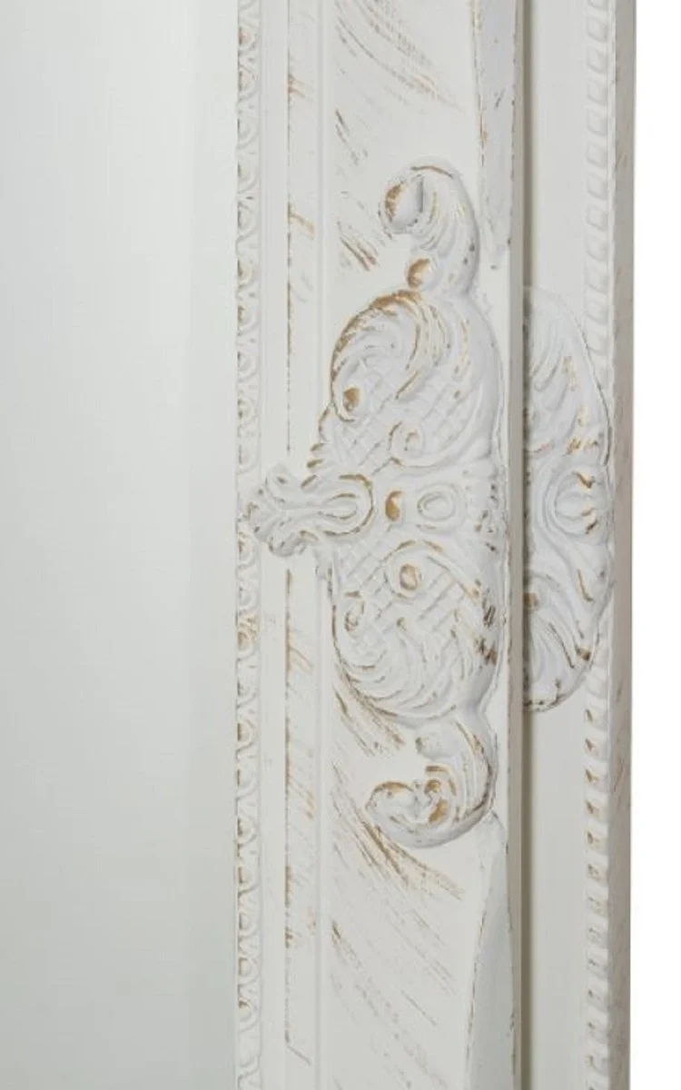 Casa Padrino Barock Wandspiegel Weiß 72 x H. 132 cm - Handgefertigter Barock Spiegel mit Holzrahmen und wunderschönen Verzierungen