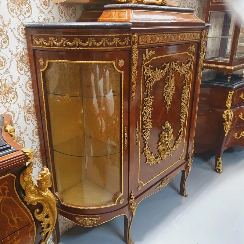 Casa Padrino Barock Kommode mit Seitenglas Braun / Gold 145 cm - Möbel Schrank Sideboard
