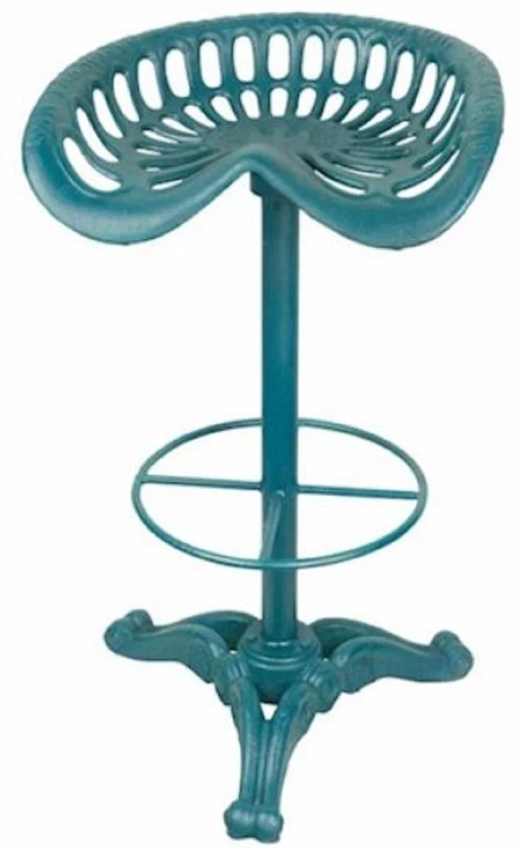 Casa Padrino Jugendstil Barhocker Hellblau H. 78,5 cm - Gusseisen Barhocker im rustikalen Industriedesign - Garten & Terrassen Möbel