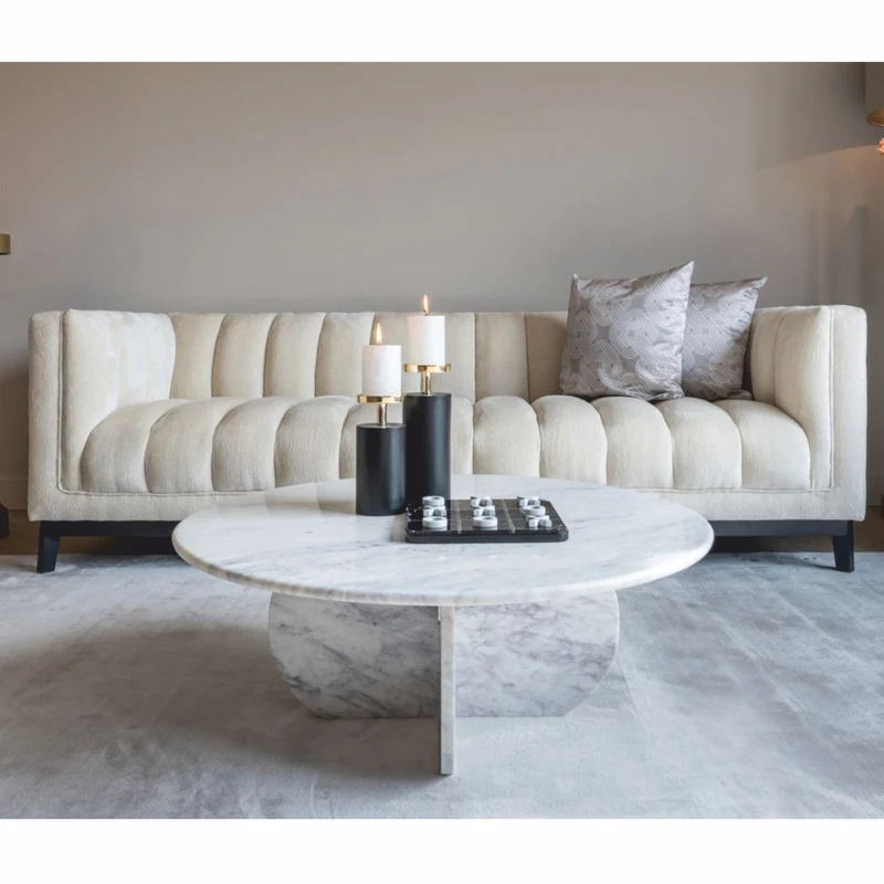 Casa Padrino Luxus Marmor Couchtisch Weiß Ø 90 cm - Luxus Wohnzimmer Möbel
