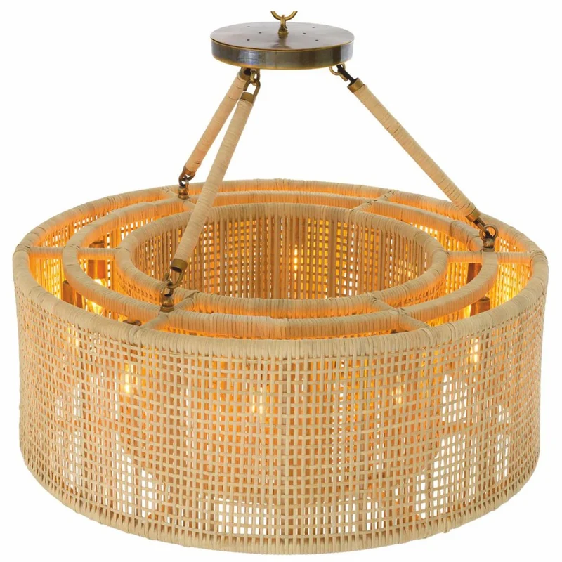 Casa Padrino Luxus Rattan Kronleuchter Naturfarben Ø 80 cm - Luxus Leuchten