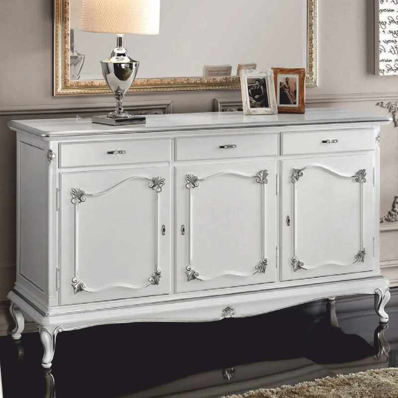 Casa Padrino Luxus Barock Sideboard Weiß / Silber 180 cm - Barock Möbel - Made in Italy