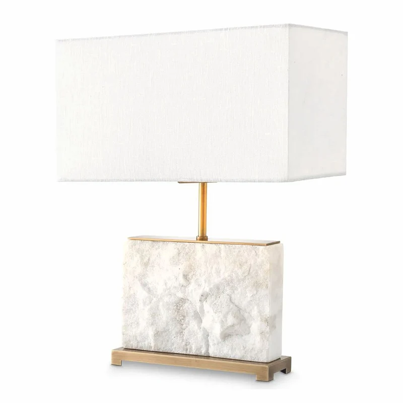 Casa Padrino Luxus Marmor Tischleuchte Weiß / Antik Messing H. 55 cm - Marmor Schreibtischleuchten