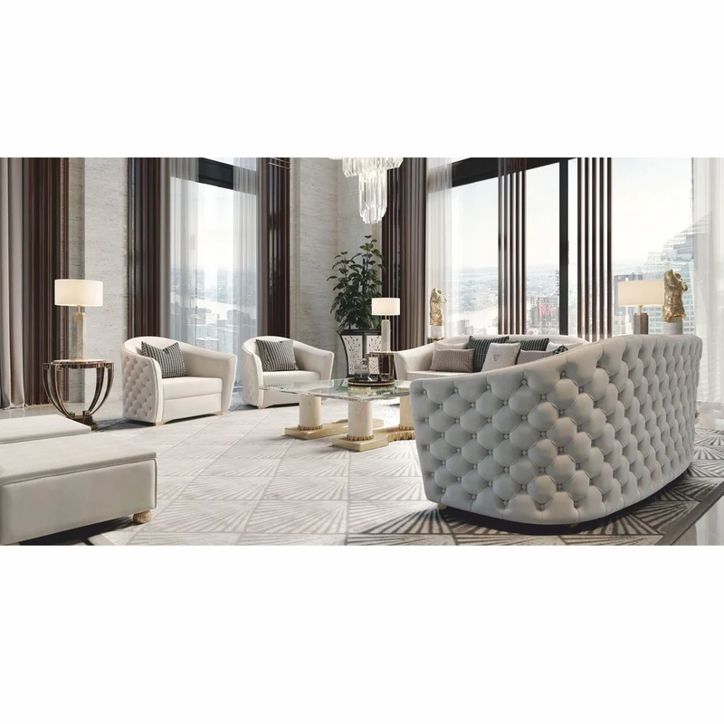Casa Padrino Luxus Chesterfield Hotel Sofa Grau / Gold 245 cm - Made in Italy