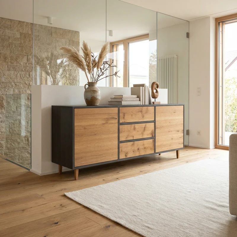 Sideboard Eiche Rustikal - Natur/Schwarz geölt 180cm