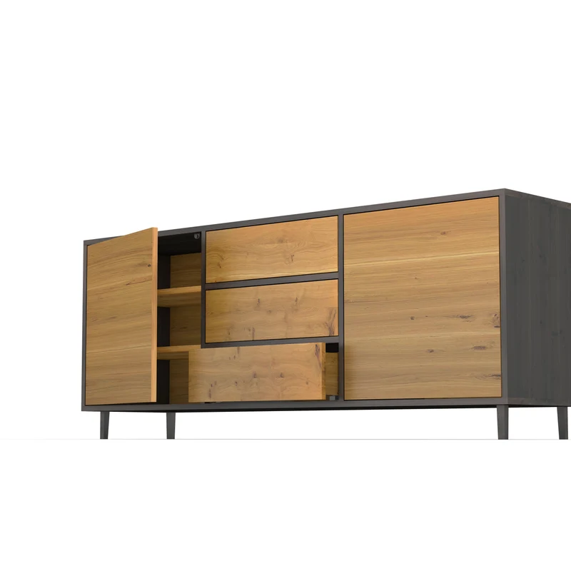 Sideboard Eiche Rustikal - Natur/Schwarz geölt 180cm