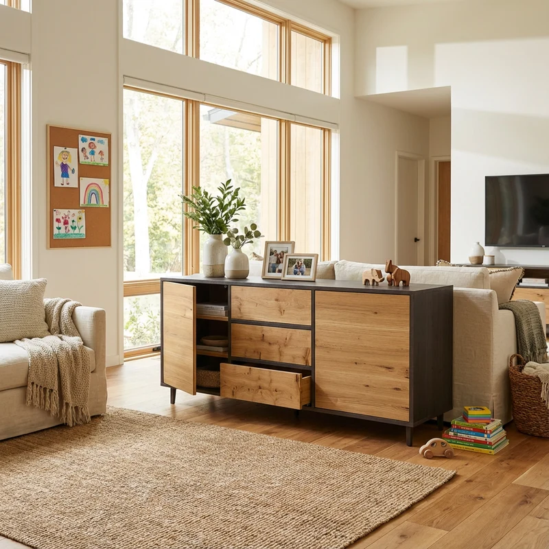 Sideboard Eiche Rustikal - Natur/Schwarz geölt 180cm