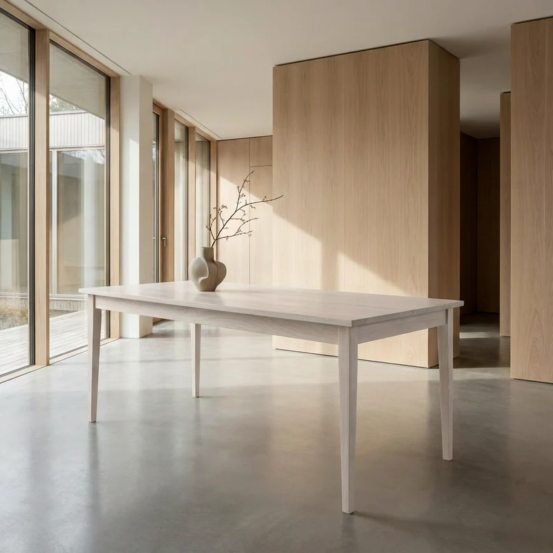 Esstisch Eiche Premium in Reinform Weiß geölt - mit Fuß "schlankes Bein" aus Holz
