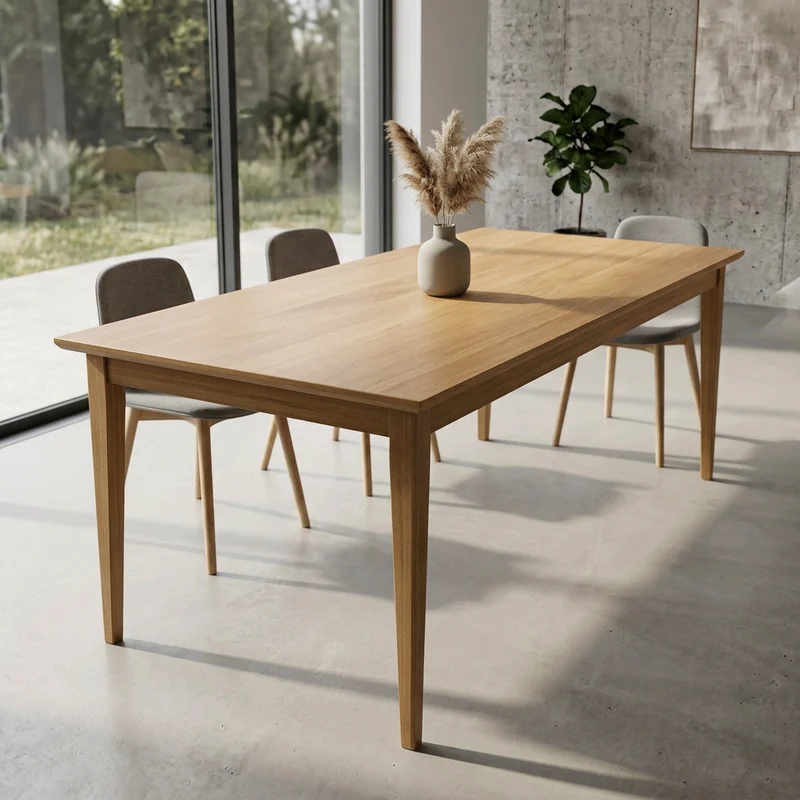 Esstisch Eiche Premium in Reinform Natur geölt - mit Fuß "schlankes Bein" aus Holz