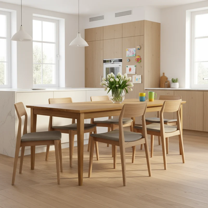 Esstisch Eiche Premium in Reinform Natur geölt - mit Fuß "schlankes Bein" aus Holz