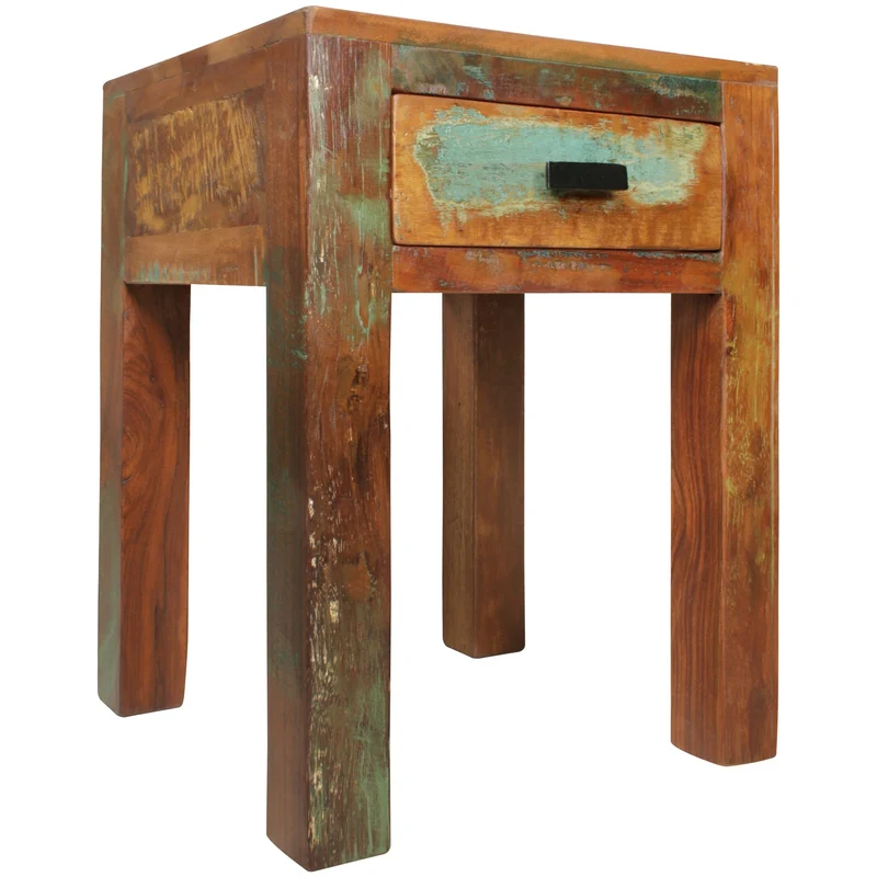 Nachttisch Kalkutta Mango Massivholz Shabby Chic mit Schublade 40x40x55cm