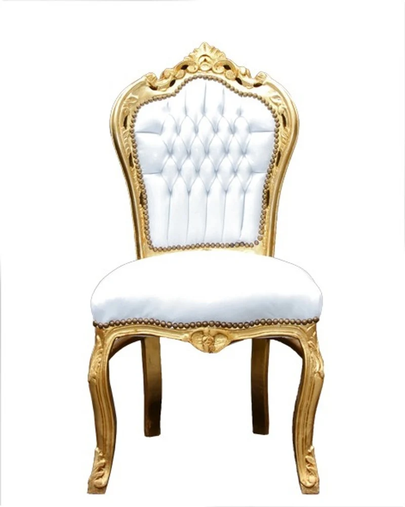 Casa Padrino Barock Esszimmer Set Gold/Weiss - Esstisch + 6 Stühle ohne Armlehnen