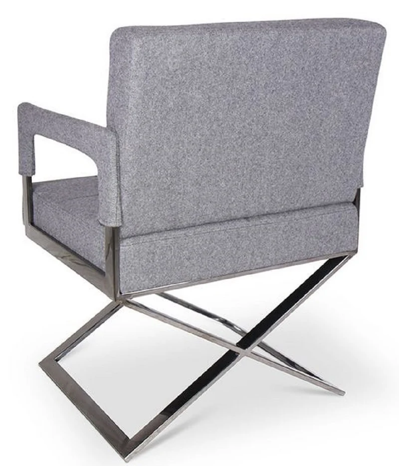 Casa Padrino Luxus Stuhl mit Armlehnen Grau / Silber 60 x 66 x H. 89 cm - Gepolsteter Bürostuhl - Büromöbel