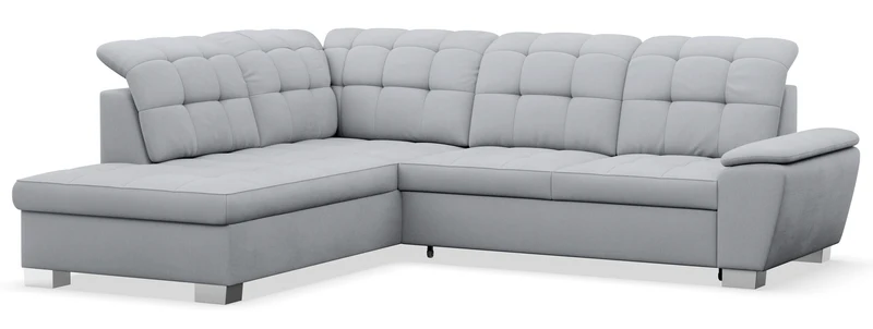 Ecksofa mit Schlafunktion Jamaal, L-förmig, linksseitig, mit Stauraum, hellgraues Geflecht