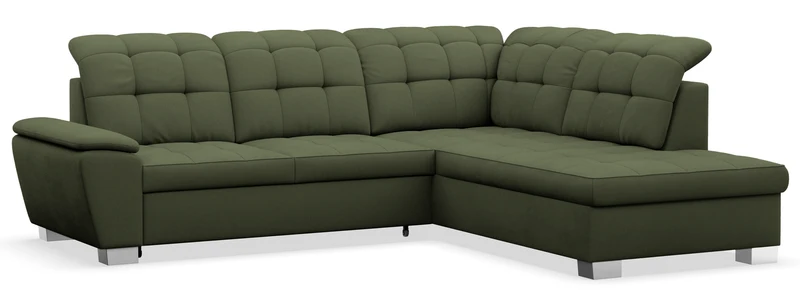 Ecksofa mit Schlaffunktion Jamaal, L-förmig, rechtsseitig, mit Stauraum, khaki Flechtoptik