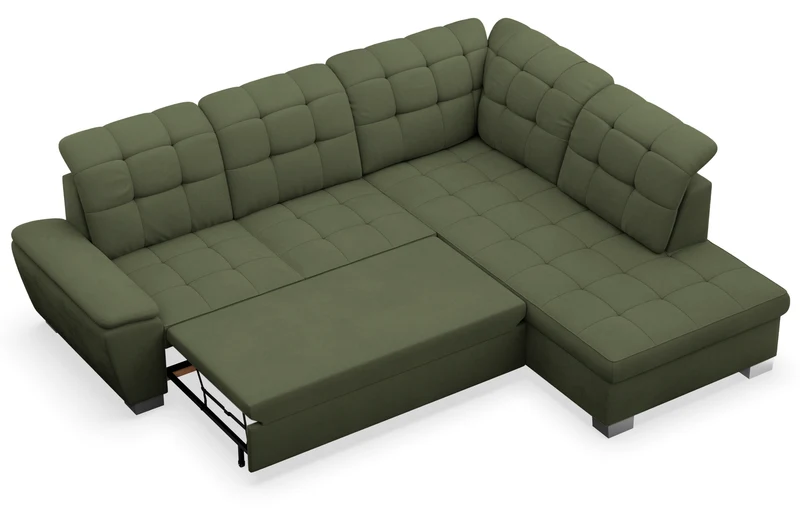 Ecksofa mit Schlaffunktion Jamaal, L-förmig, rechtsseitig, mit Stauraum, khaki Flechtoptik