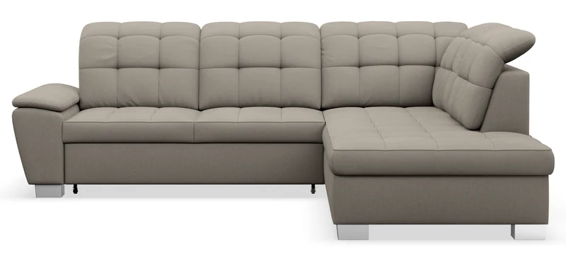 Ecksofa mit Schlafunktion Jamaal, L-förmig, rechtsseitig, mit Stauraum, grau-beige Flechtoptik