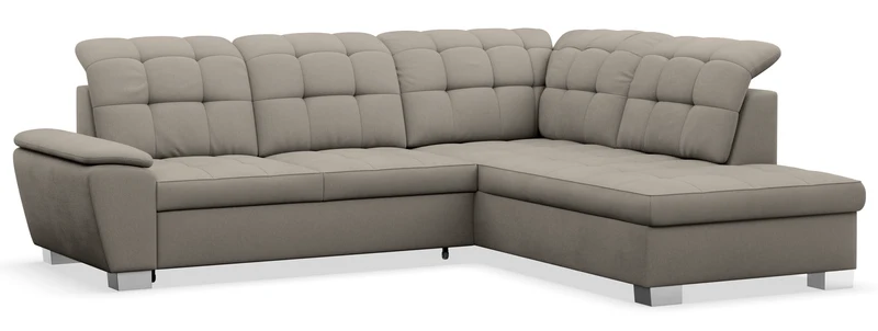 Ecksofa mit Schlafunktion Jamaal, L-förmig, rechtsseitig, mit Stauraum, grau-beige Flechtoptik