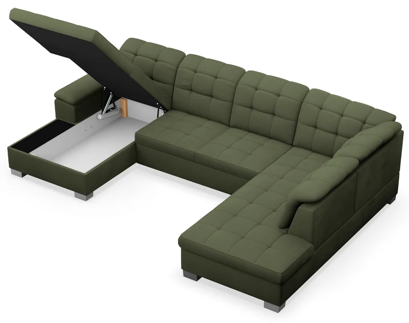 Ecksofa mit Schlaffunktion Jamaal U-förmig linksseitig mit Stauraum khaki Geflecht