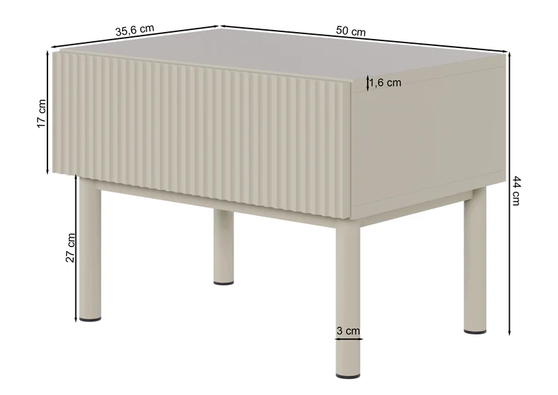 Nachttisch Veldio New mit gefräster Front und Schublade 50 cm grau-beige