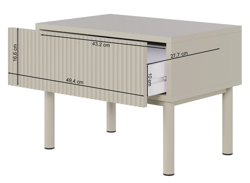 Nachttisch Veldio New mit gefräster Front und Schublade 50 cm grau-beige